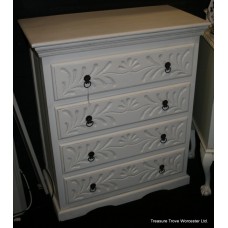 Carved Shabby Chic Painted Cream Chest of Drawers