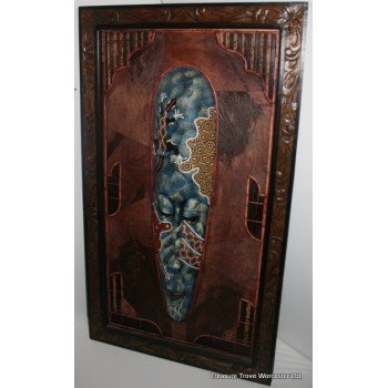 Large Hand Painted Wood Tribal Relief Artwork