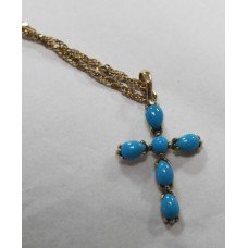 Turquoise Set 9ct Gold Cross on Chain