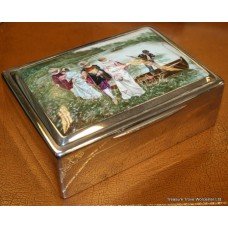 Sterling Silver Enamel Cigarette Box London 1888