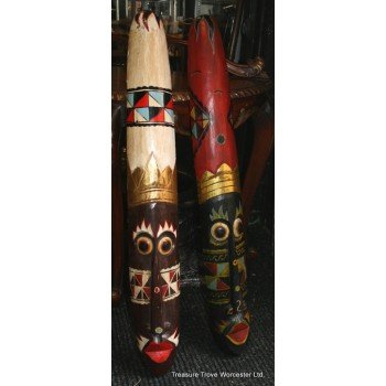 Pair of Hand Painted Heads Tribal Ethnographic Wall Hangings