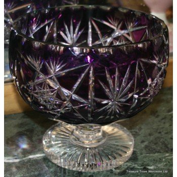 Cut Glass Overlay Crystal Amethyst Footed Bowl