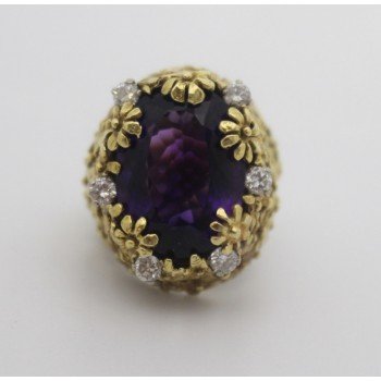 Amethyst & Diamond Fancy Openwork Flower Ring