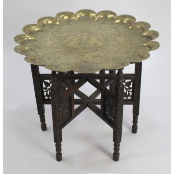 Antique Engraved Brass Tray Table