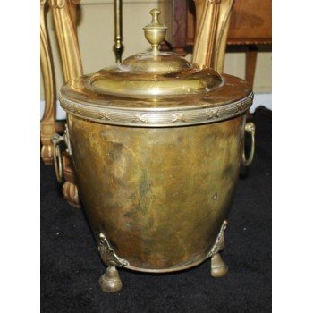 Antique Brass Lidded Coal Wood Bucket