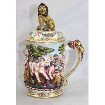 Late 19th c. Capodimonte Lidded Tankard Stein
