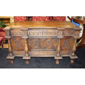 Fine English Antique Carved Oak Coffer Chest