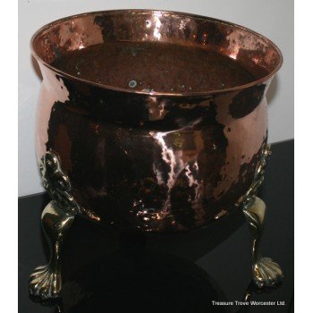 Quality Antique Polished Copper Brass Footed Log Bucket