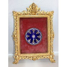 Antique Decorative Enamel Dish Set in Gilt Metal Frame