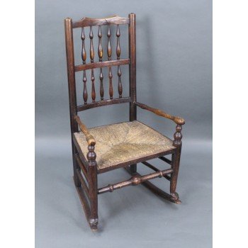 18th c. English Elm Rocking Chair with Rush Seat