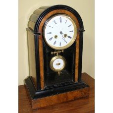 Antique Figured Walnut & Ebony Mantle Clock