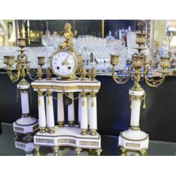 Antique French Marble Garniture Clock Set