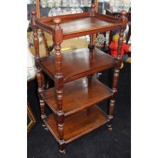 Antique Mahogany Four Tier Dumb Waiter Whatnot Shelves
