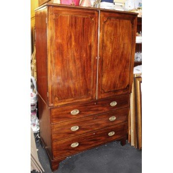 Antique Mahogany Inlaid Linen Press Cupboard Chest of Drawers