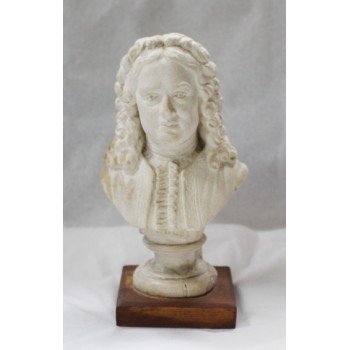 Antique Style Plaster Miniature Bust of Composer Handel on Wooden Plinth