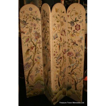 Antique Four Fold Embroidery Needlework Screen 'EW 1946'