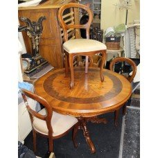 Antique Style Circular Inlaid Effect Carved Table & 4 Chairs