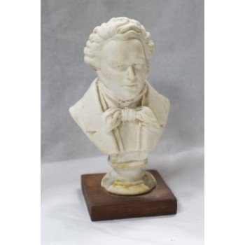 Antique Style Plaster Miniature Bust of Schubert on Wooden Plinth