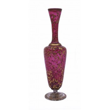 Antique Early 19th c. Gilded Cranberry Glass Vase