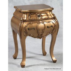 Antiqued Louis XV Style Gilt Bombé Bedside Cabinet