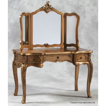 Elegant Gilt French Style Dressing Table with Mirror
