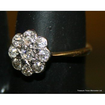 Art Deco Diamond Flower Head Cluster Yellow Gold Ring