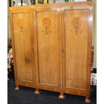 Quality Heavy Art Deco 1930's Walnut Inlaid Triple Wardrobe by Gaylayde
