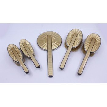 Art Deco Five Piece Silver & Enamel Brush Set