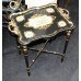 Black Lacquer & Gilt Chinoiserie Porcelain Serving Tray Table  