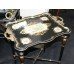 Black Lacquer & Gilt Chinoiserie Porcelain Serving Tray Table  