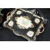 Black Lacquer & Gilt Chinoiserie Porcelain Serving Tray Table  