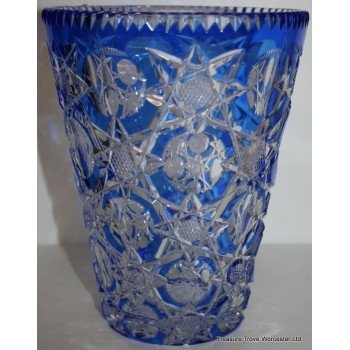 Stourbridge Blue Cut Glass Overlay Crystal Vase