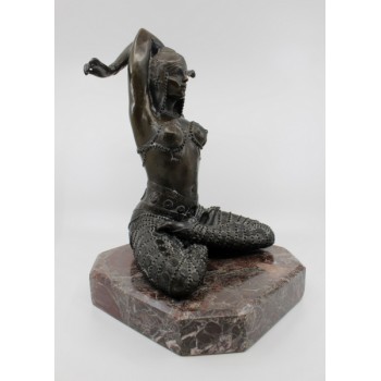 Bronze on Marble Base Seated Cross Legged Lady