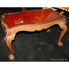 Carved Walnut Ball & Claw Leather Topped Coffee Table