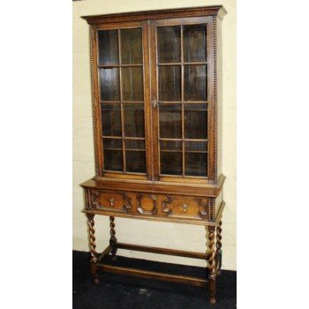 Carved Oak Display Cabinet on Barley Twist Legs