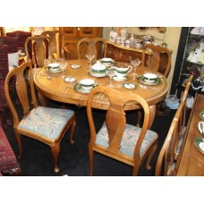 Carved Satin Walnut Dining Table & 8 Chairs
