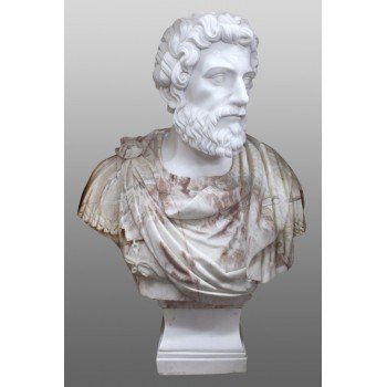 Carved White & Rouge Marble Bust of Marcus Aurelius