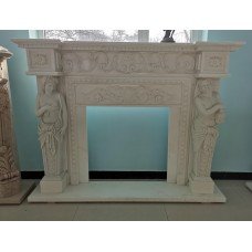 Carved White Marble Fire Surround with Caryatid Figures