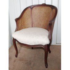 Carved Wood Bergere Chair with Upholstered Seat