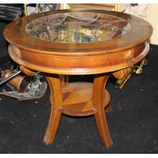 Carved Wood Circular Glass Topped Coffee Table Wine Table