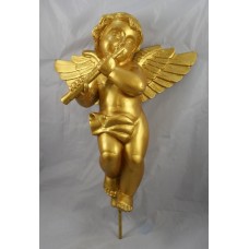 Carved Wood Gilt Gold Winged Angel Cherub Putti Sculpture