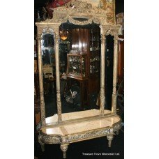 Carved Wood 8ft Ornate Mirror on Low Marble Topped Console Table