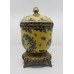 Chinese Ceramic & Brass Lidded Urn on Stand