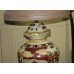 Chinese Porcelain Lamp with Shade on Carved Wood Stand