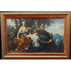 Impressive Classical Style Nymphs Oil Painting Set in Gilt Frame