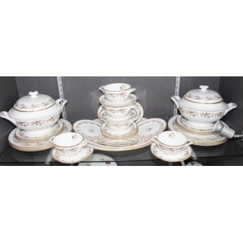 Coalport White, Gold & Burgundy Dinner Service 35 Pieces
