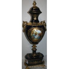 Ornate Cobalt Blue and Gold Plated Lidded Urn