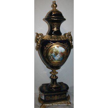 Ornate Cobalt Blue and Gold Plated Lidded Urn