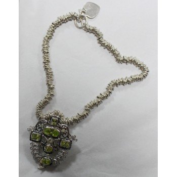 Contemporary Heavy Sterling Silver Peridot Set Necklace