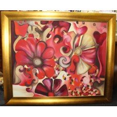 Contemporary Painting of Flowers by Kate Rees Set in Gilt Frame